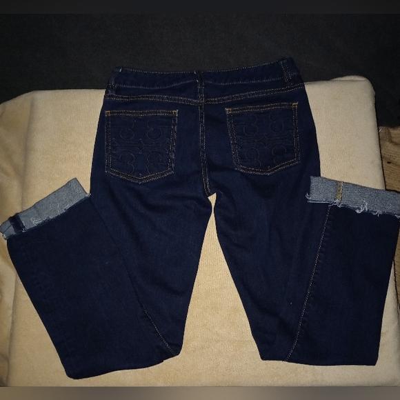 Tory Burch Women's Blue Denim Dark Wash Cuffed Straight Leg Jeans Size 25 - Picture 6 of 12